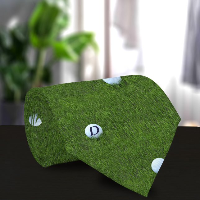 Green Golf Ball Monogram Golfer Papa Cravate (Fun golf ball pattern green tie for your Golfing Dad - just add his initial)