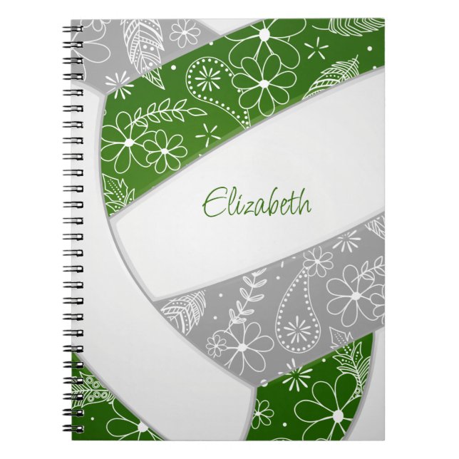 green grey girly boho sport volleyball journal (Devant)