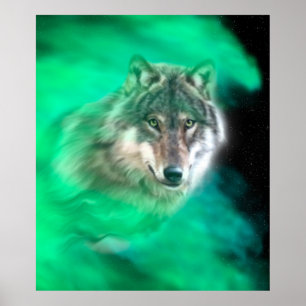 Green Grey Wolf Spirit Poster animal