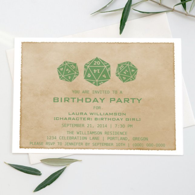 Green Grunge D20 Dice Gamer Invitation de fête d'a (Green Grunge d0 Dice Gamer Birthday Party Invite)