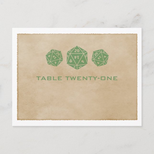 Green Grunge D20 Dice Gamer Numéro de table Carte  (Devant)