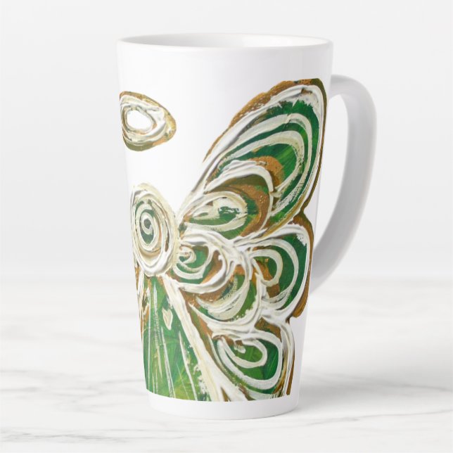 Green Guardian Angel Art Custom Latte Mug Cup (Angle droit)