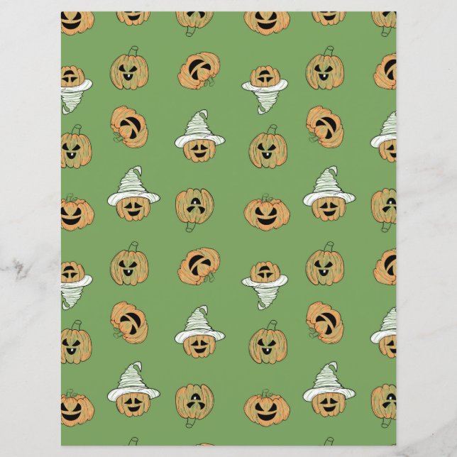 Green Halloween Pumpkin & Ghost Pattern Scrapbook  (Devant)