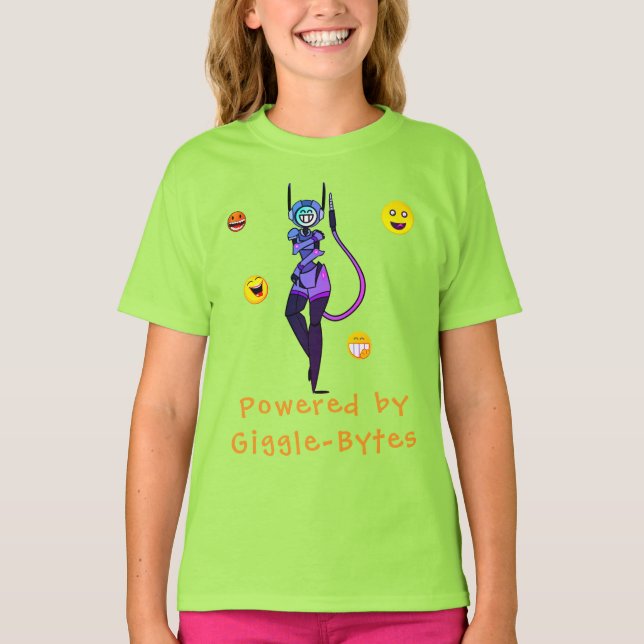 Green Happy Robot Giggle T-Shirt amusant (Devant)