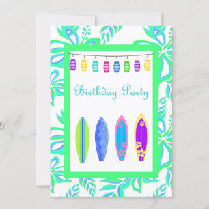 GREEN Hawaiian PARTY INVITATION surf