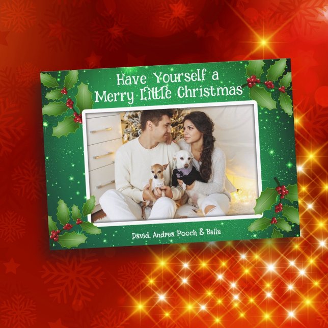 Green Holly Photo Joyeuses petites cartes de Noël (Créateur téléchargé)