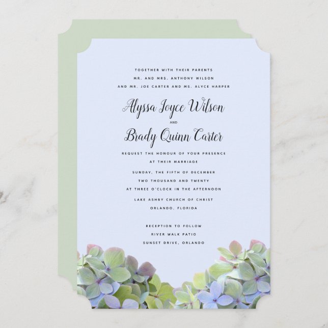 Green Hydrangea Custom Wedding Invitations (Devant / Derrière)