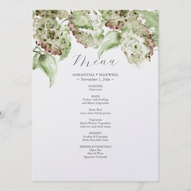 Green Hydrangea Wedding Decor Menus (Devant)