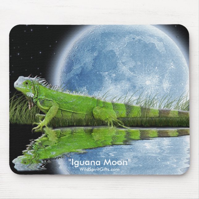 Green Iguana & Moon Wildlife Art Tapis de souris (Devant)