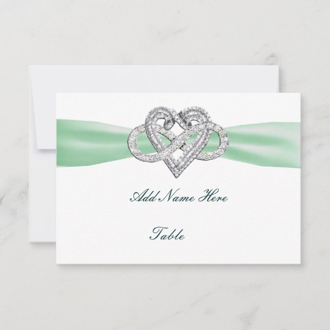 Green Infinity Heart Mariage Table Carte Place (Devant)
