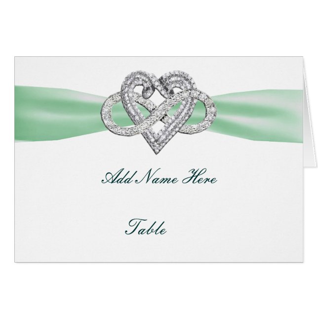 Green Infinity Heart Mariage Table Carte Place (Devant Horizontal)