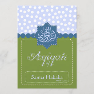 Green Islam Aqiqah Baby polka point invitation