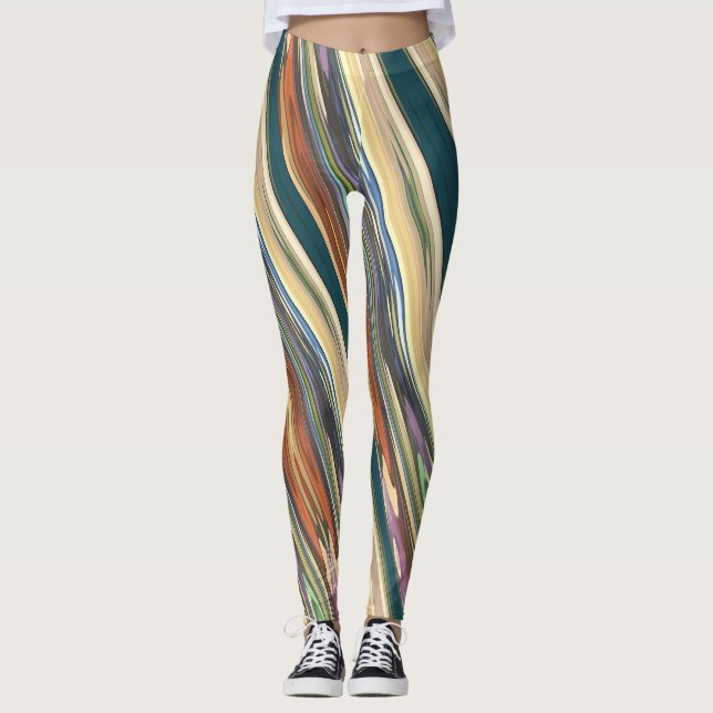 Green Ivory Irregular Stripes Leggings (Devant)