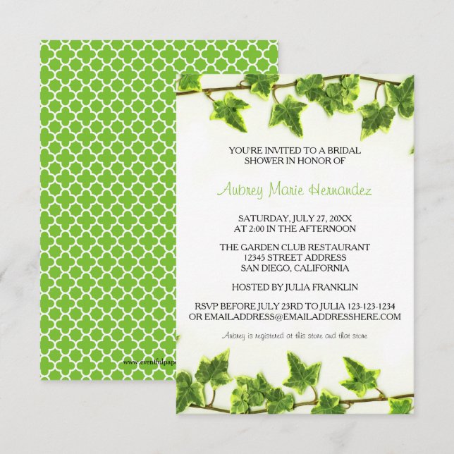 Green Ivy - Invitation à la douche nuptiale (Devant / Derrière)