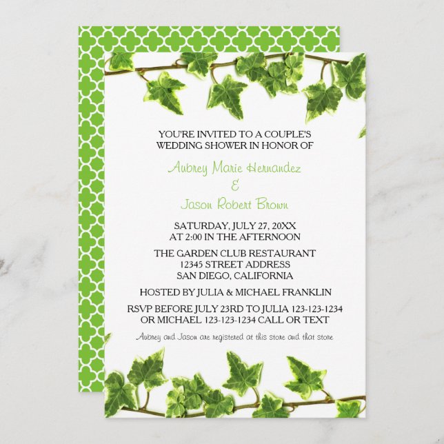 Green Ivy - Invitation Wedding shower d'un couple (Devant / Derrière)