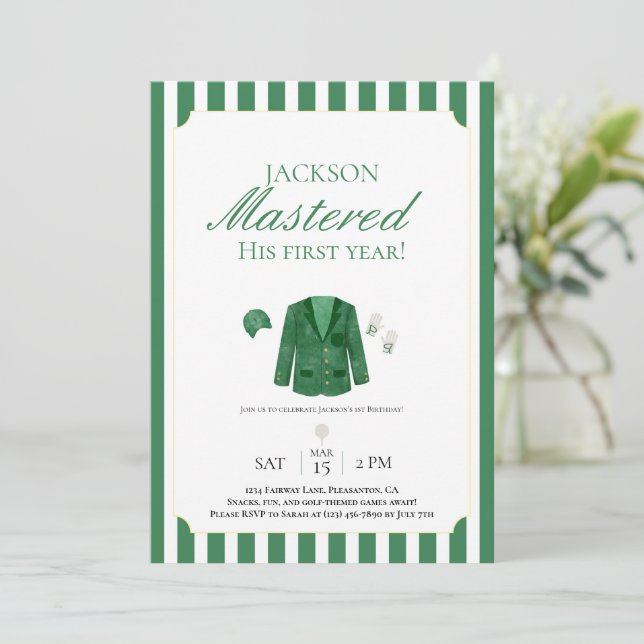 Green Jacket Golf First Birthday Invitation (Debout devant)