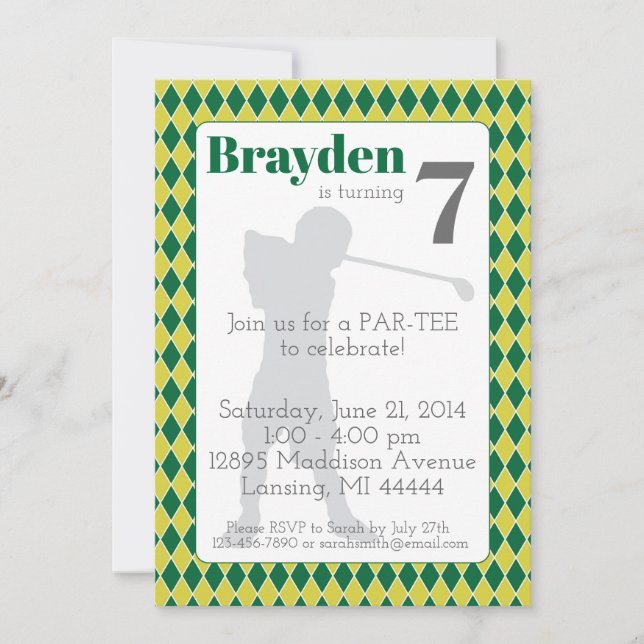 Green Jacquard Golf Invitation Anniversaire (Devant)