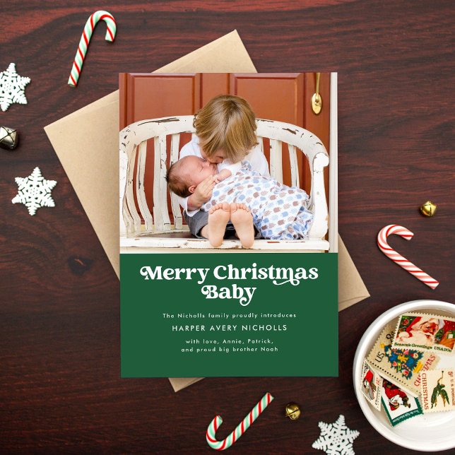 Green Joyeux Noël Baby Faire-part de naissance (Créateur téléchargé)