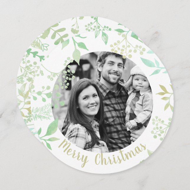 Green Joyeux Noël Vacances Carte photo (Devant / Derrière)