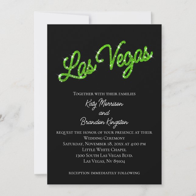 Green Las Vegas Sparkles Faire-part de mariage (Devant)