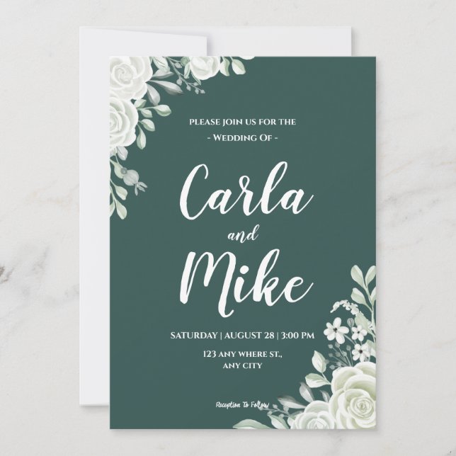 Green Leaf Floral QR Codes Invitations de mariage (Devant)