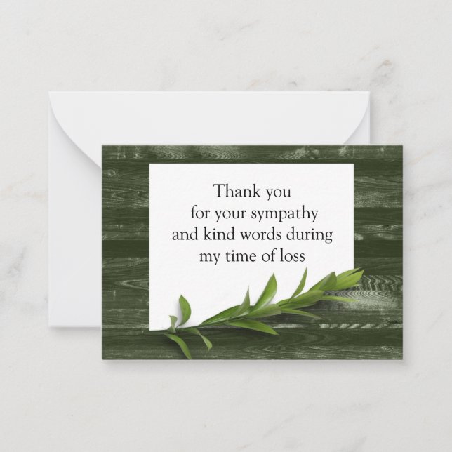 Green Leaf Wood Motif Merci Cartes (Devant)
