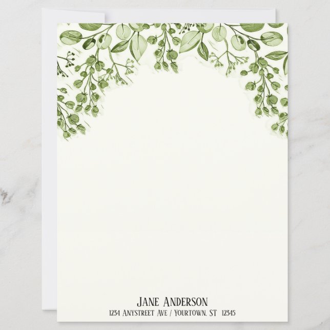 Green Leaves and Berries Stationery Paper (Devant)