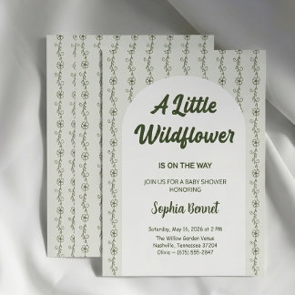Green Little Wildflower Baby Shower Invitation
