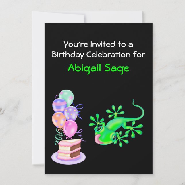 Green Lizard Invitation de fête d'anniversaire (Devant)