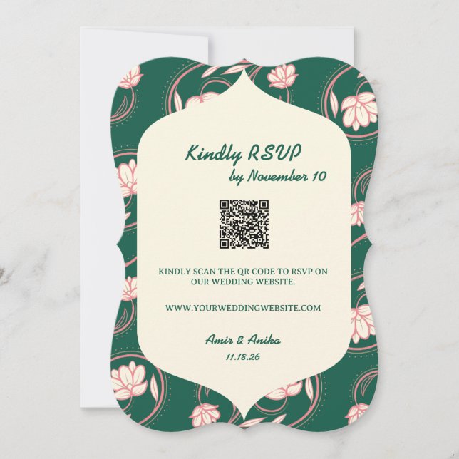 Green Lotus Lanterns Carte RSVP de mariage indien (Devant)