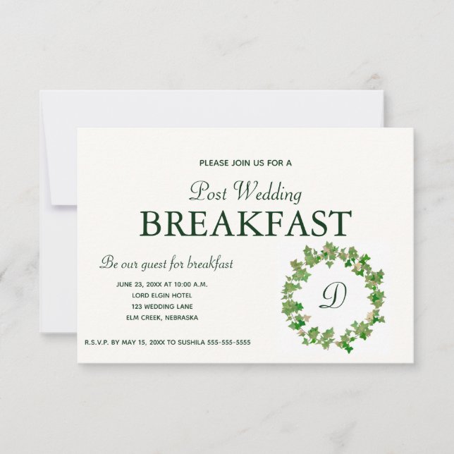 Green Maple Wreath Breakfast Invitation (Devant)