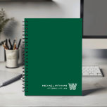 GREEN Minimal Monogram Initial CORPORATE BUSINESS<br><div class="desc">Elevate your daily planning with this modern minimalist notebook, designed in a clean GREEN-and-white color palette that suits both professional and personal use. Your custom name appears in the lower right corner in a refined line-style font, paired with a striking monogram initial created in the distinctive Monoton typeface. With its...</div>