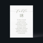 Green Minimalist Script Seating Plan Table Number<br><div class="desc">Add a touch of charm to your event with our customizable table seating cards, designed with delightful whimsical script. Perfect for weddings, parties, or any special gathering, these cards will help guide your guests to their seats in style. Customize each taupe green table seating card with guest names and table...</div>