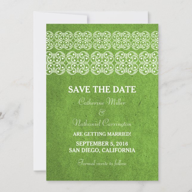 Green Modern Bohemian Save the Date Invitation (Devant)