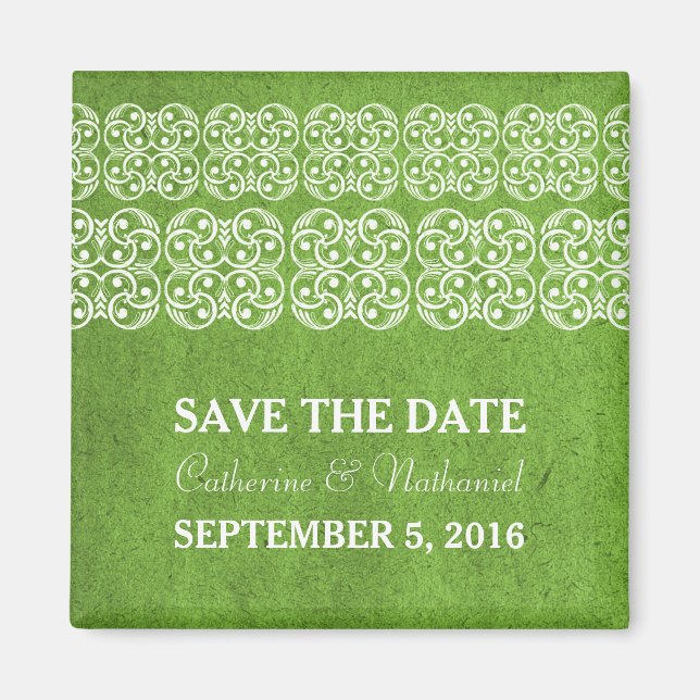 Green Modern Bohemian Save the Date Magnet (Devant)