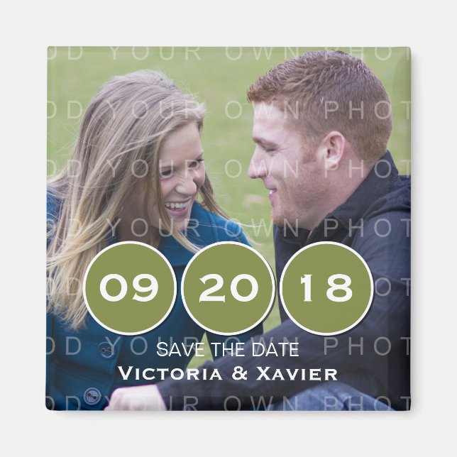 Green Modern Circles Photo Save the Date Magnet (Devant)