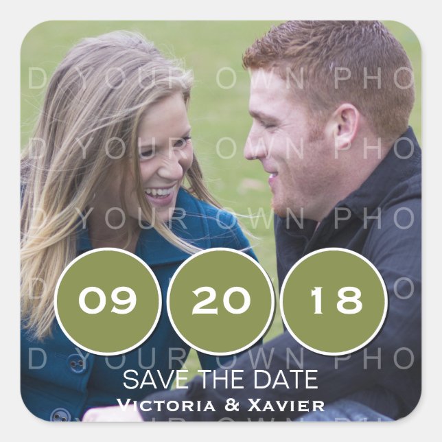 Green Modern Circles Photo Save the Date Stickers (Devant)