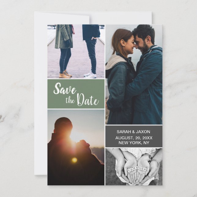 Green Modern Custom fiançailles photos collage (Devant)