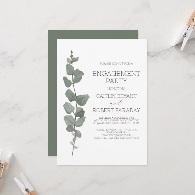 Green Modern Engagement Party Invitation (Devant/Arrière en situation)