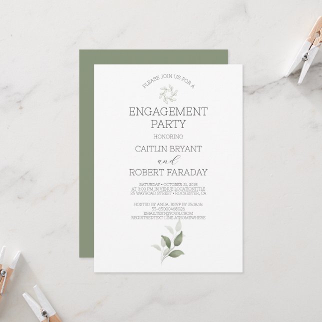 Green Modern Engagement Party Invitation (Devant/Arrière en situation)