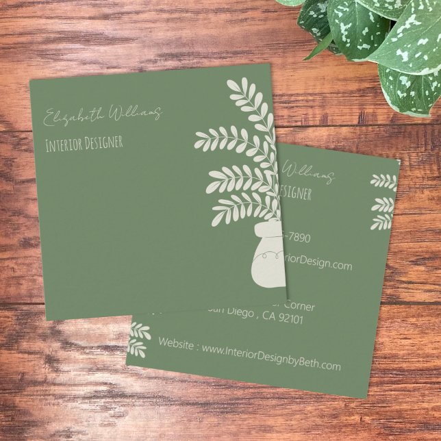 Green Modern Home Staging Cartes de contact (Professional home stager green modern square business cards.
)
