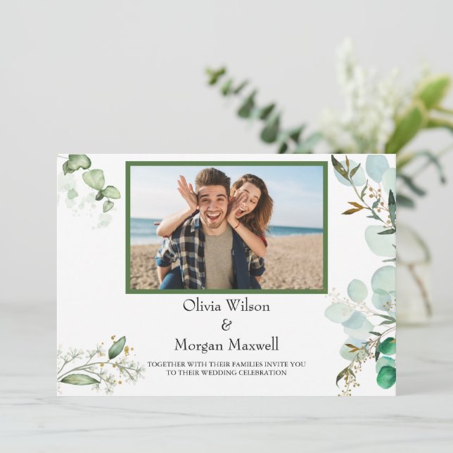 Green Modern Photo Enregistrer La Date Invitation (Debout devant)