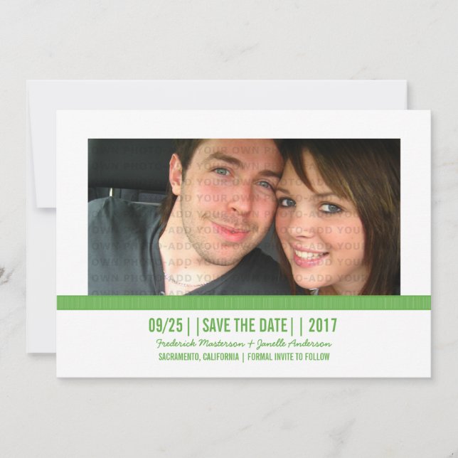 Green Modern Photo Sauvez la date Invitation (Devant)