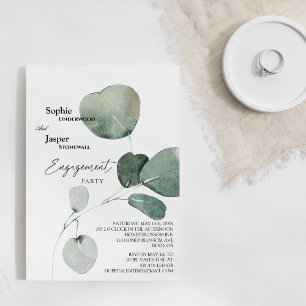 Green Modern White Engagement Party Invitation
