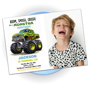 Green Monster Truck Invitations Anniversaire Photo