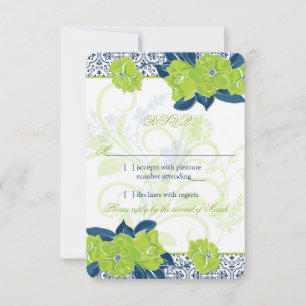 Green Navy Blue Vintage Floral Wedding RSVP Répons