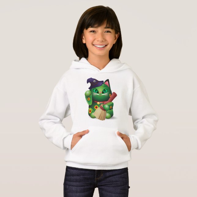 Green Neko Sweat - shirt à capuche des enfants #00 (Devant entier)