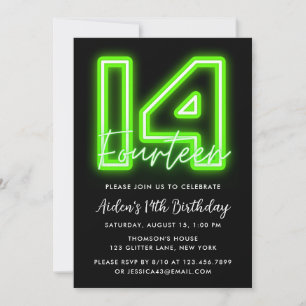 Green Neon 14e anniversaire Invitation