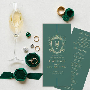 Green Old Money Vintage Crest Wedding Programme