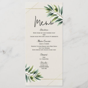 Green Olive Leaf Bone White & Gold Mariage Menu